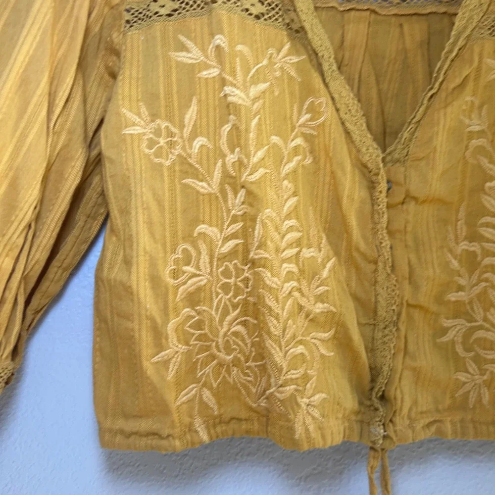 Free People Follow Your Heart Golden Yellow Embroidered women's s boho festival